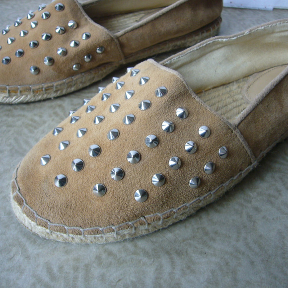 Zara Tan Suede Silver Studded Espadrille Flat 39/8 - Picture 4 of 6